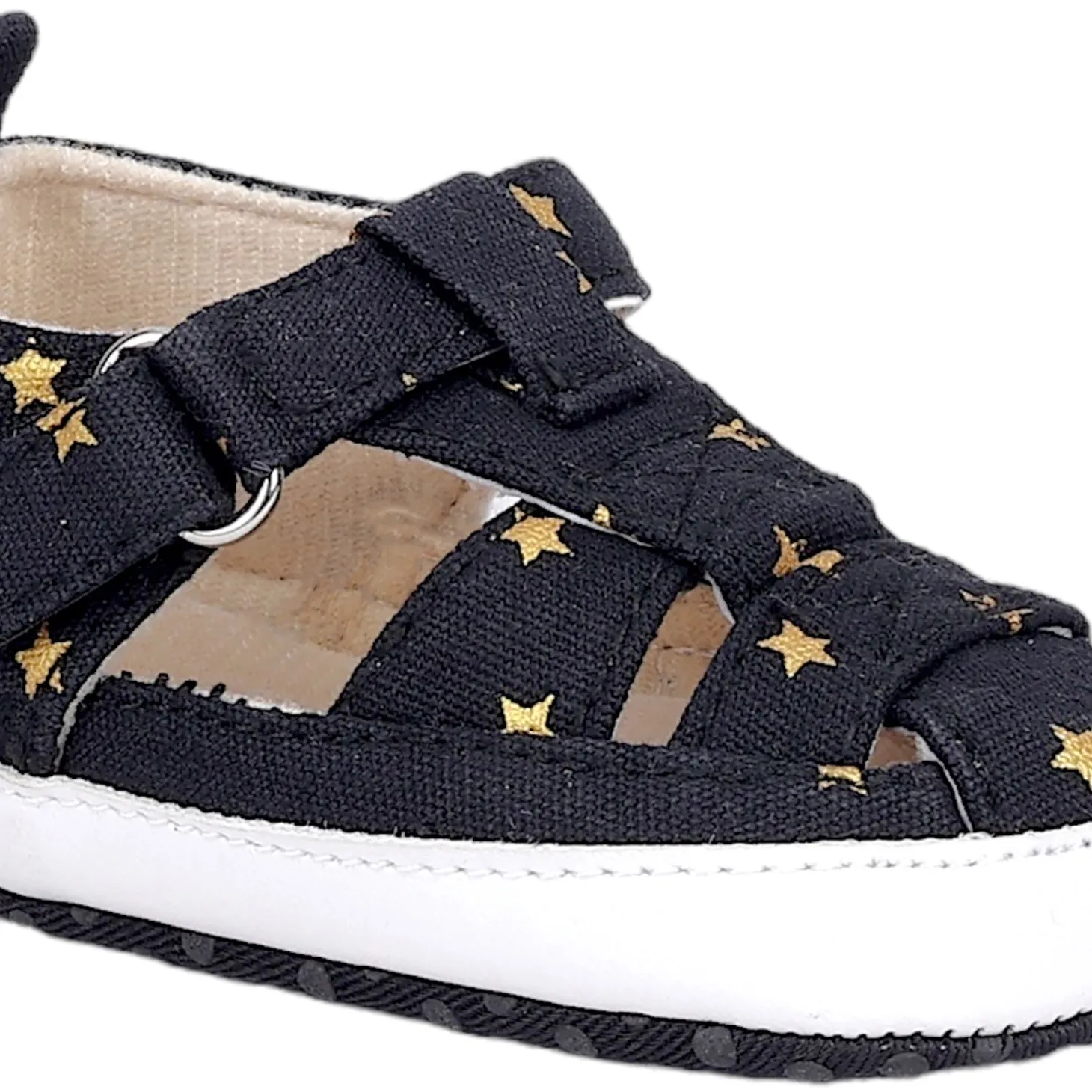 Baby Moo Starry Stylish Anti-Slip Velcro Hook-Loop Sandals - Black