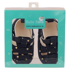 Baby Moo Starry Stylish Anti-Slip Velcro Hook-Loop Sandals - Black