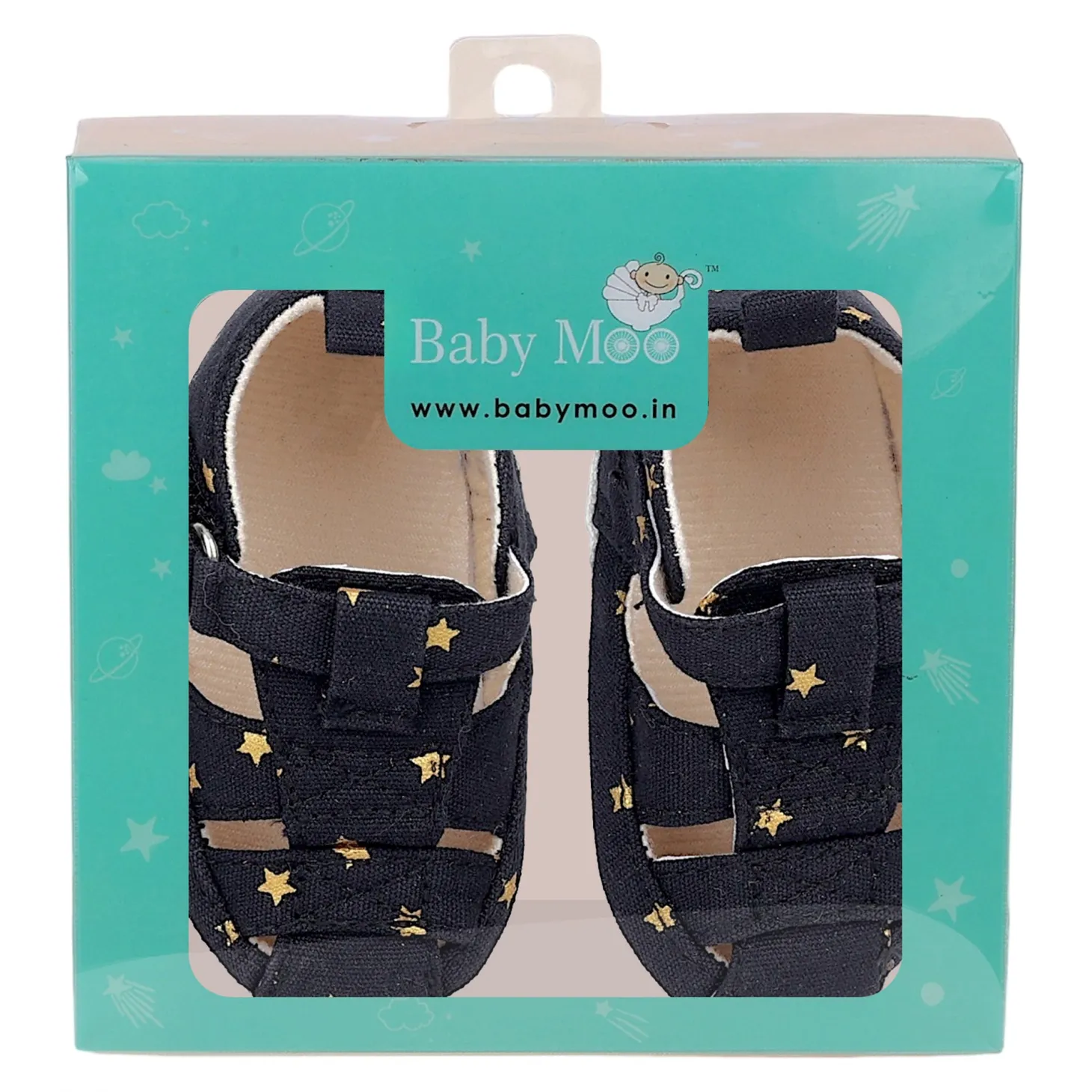 Baby Moo Starry Stylish Anti-Slip Velcro Hook-Loop Sandals - Black