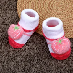 Baby Moo Strawberry Cotton Anti-Skid 3D Socks - Pink