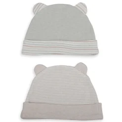 Baby Moo Striped And Plain Organic Soft Cotton Pack of 2 Caps - Grey
