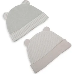 Baby Moo Striped And Plain Organic Soft Cotton Pack of 2 Caps - Grey