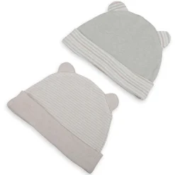 Baby Moo Striped And Plain Organic Soft Cotton Pack of 2 Caps - Grey