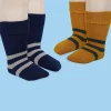 Baby Moo Striped Anti-Skid Socks Pack of 2 - Mustard, Blue