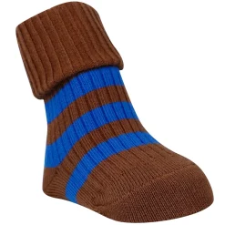 Baby Moo Striped Anti-Skid Socks Pack of 2 - Brown, Grey
