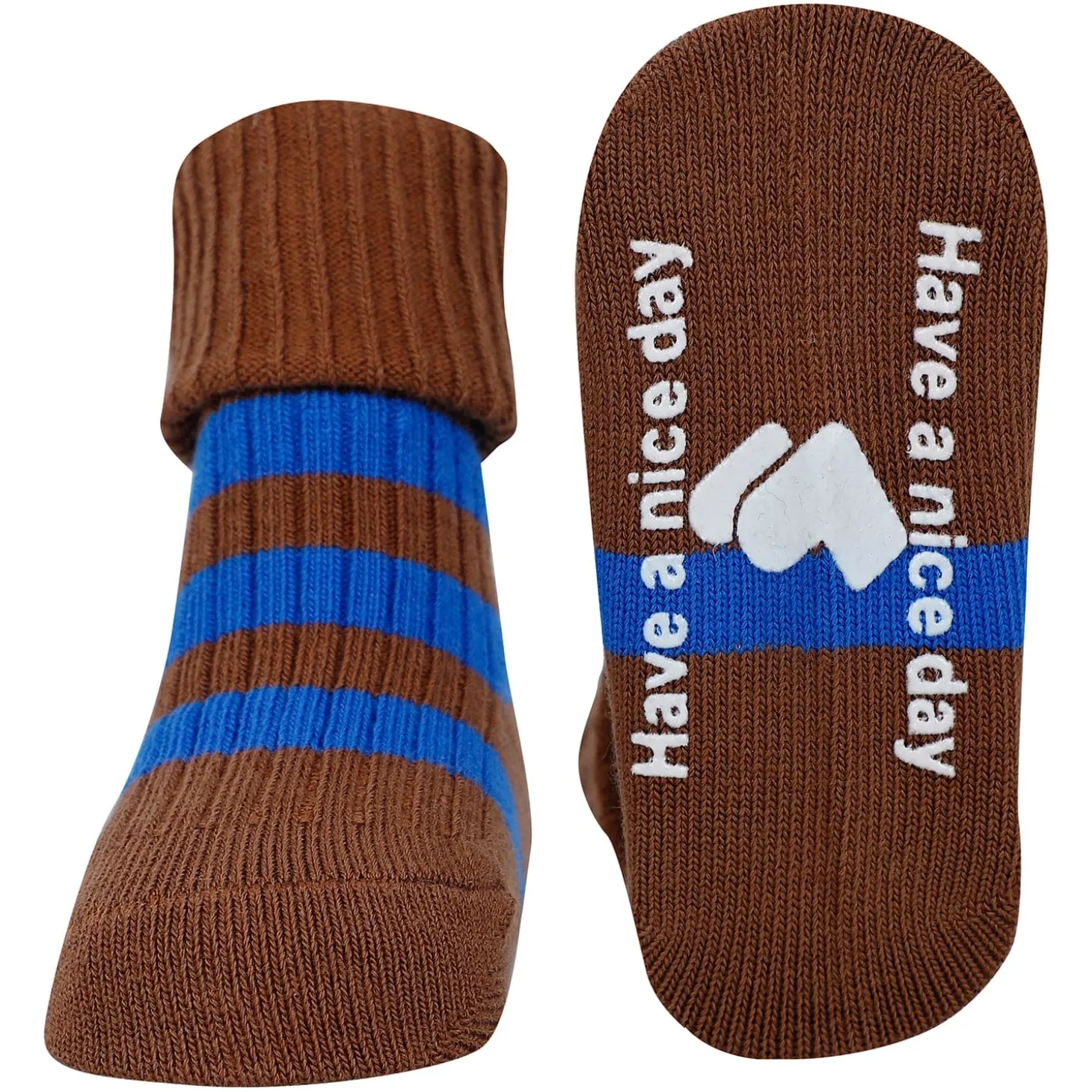 Baby Moo Striped Anti-Skid Socks Pack of 2 - Brown, Grey