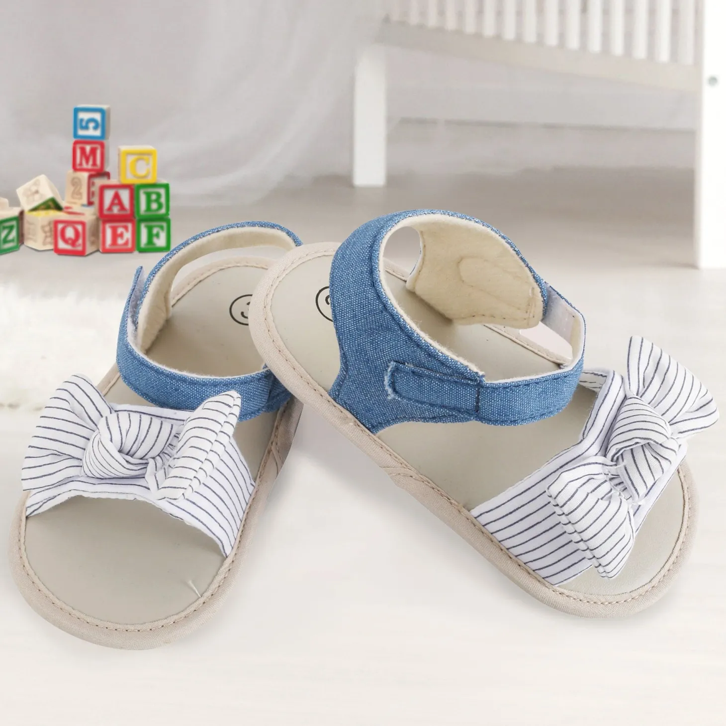 Baby Moo Striped Blue Booties