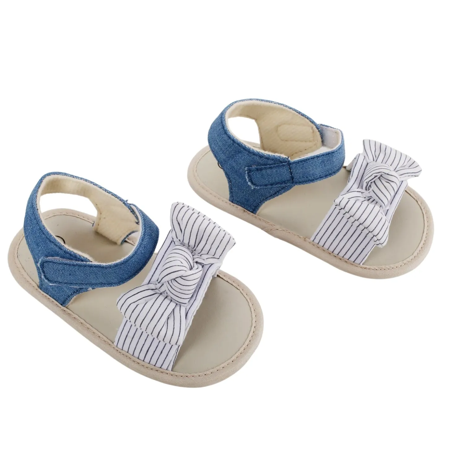 Baby Moo Striped Blue Booties