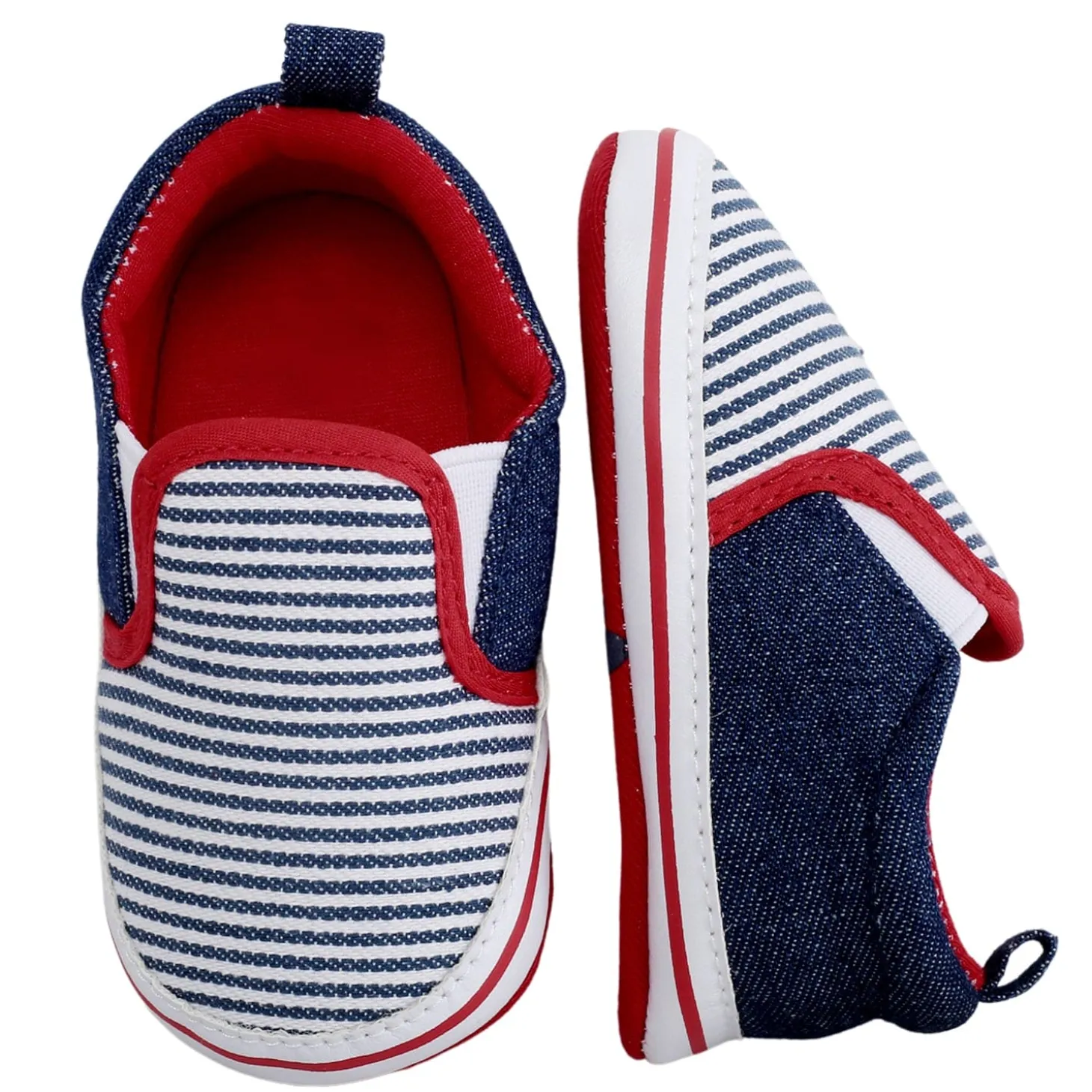 Baby Moo Striped Blue Slip-On Booties