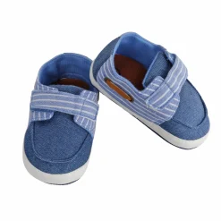 Baby Moo Striped Blue Velcro Booties