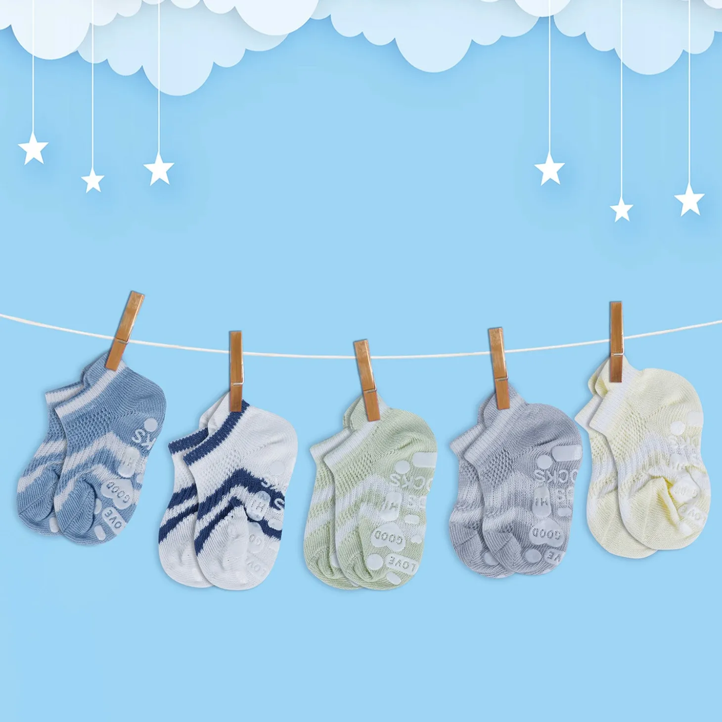 Baby Moo Striped Comfy Anti-Skid Adorable 5 Pack Socks - Multicolour