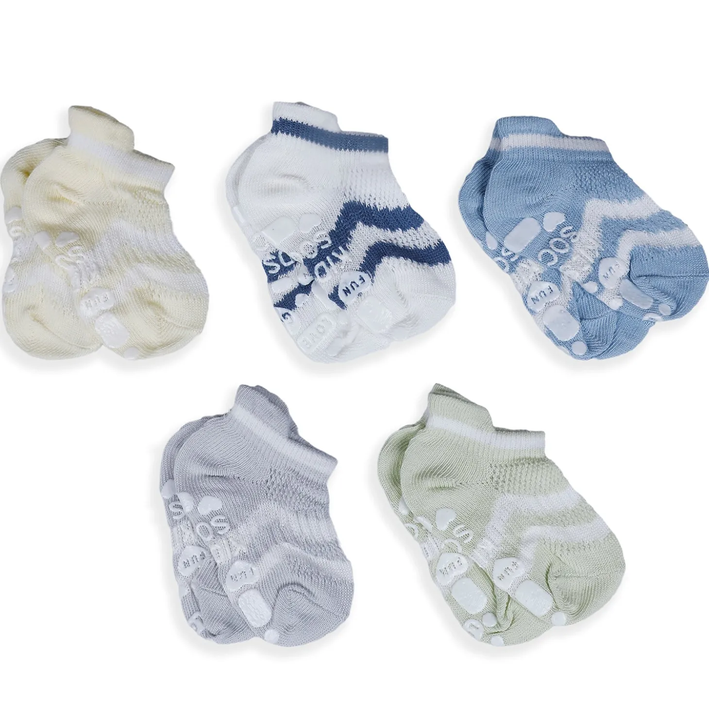 Baby Moo Striped Comfy Anti-Skid Adorable 5 Pack Socks - Multicolour