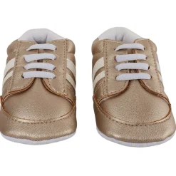 Baby Moo Striped Metallic Gold Lace Up Sneakers Booties