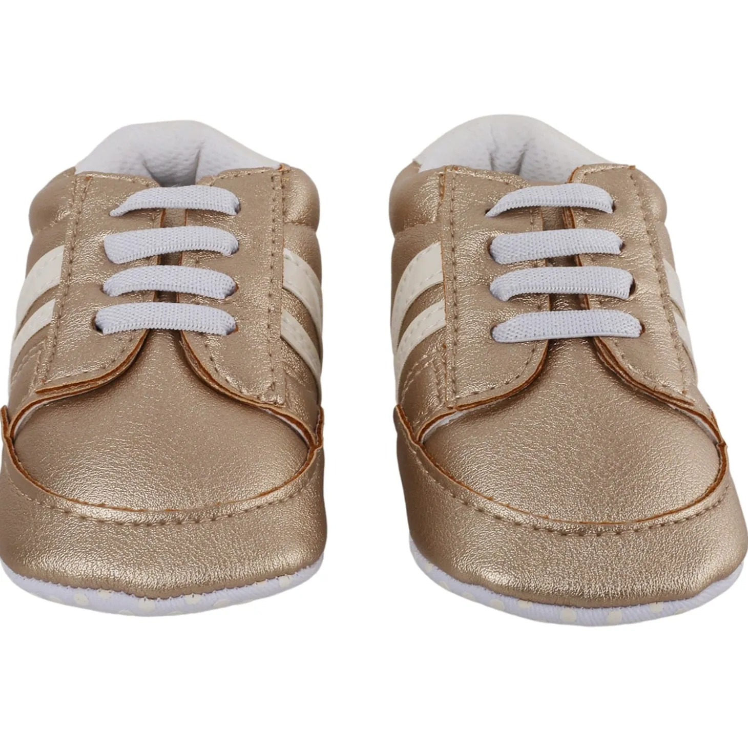Baby Moo Striped Metallic Gold Lace Up Sneakers Booties