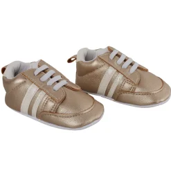 Baby Moo Striped Metallic Gold Lace Up Sneakers Booties
