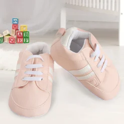Baby Moo Striped Peach Lace Up Sneakers