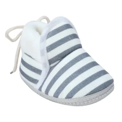 Baby Moo Striped Soft Slip-On Anti-Skid Plush Warm Booties - Grey