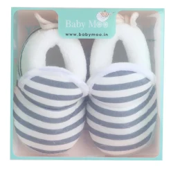 Baby Moo Striped Soft Slip-On Anti-Skid Plush Warm Booties - Grey