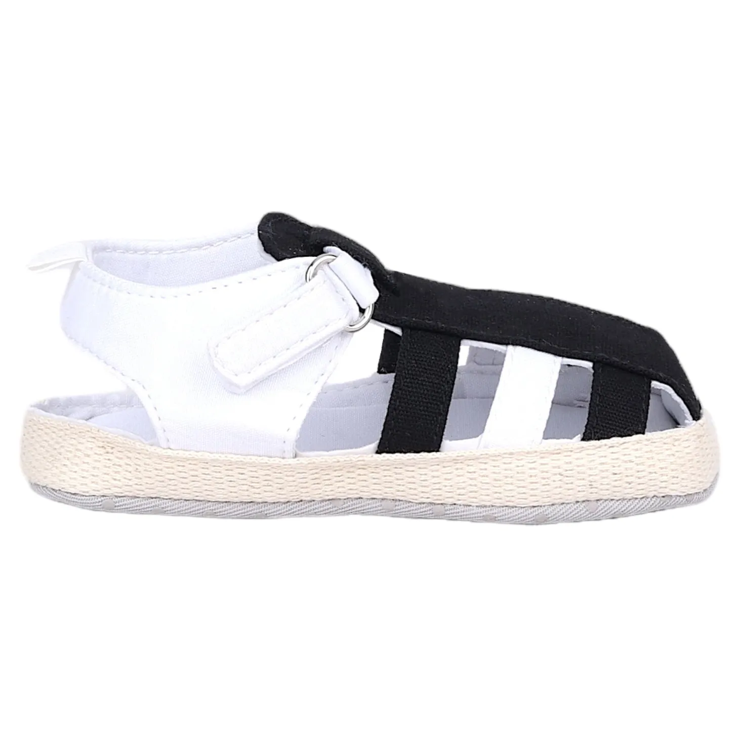 Baby Moo Stylish And Breathable Velcro Straps Anti-Skid Sandals - Black, White
