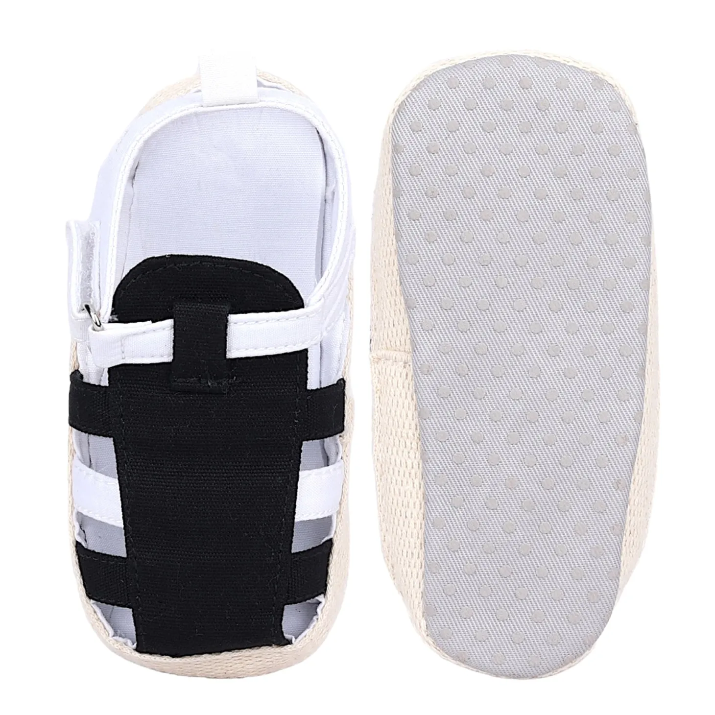 Baby Moo Stylish And Breathable Velcro Straps Anti-Skid Sandals - Black, White