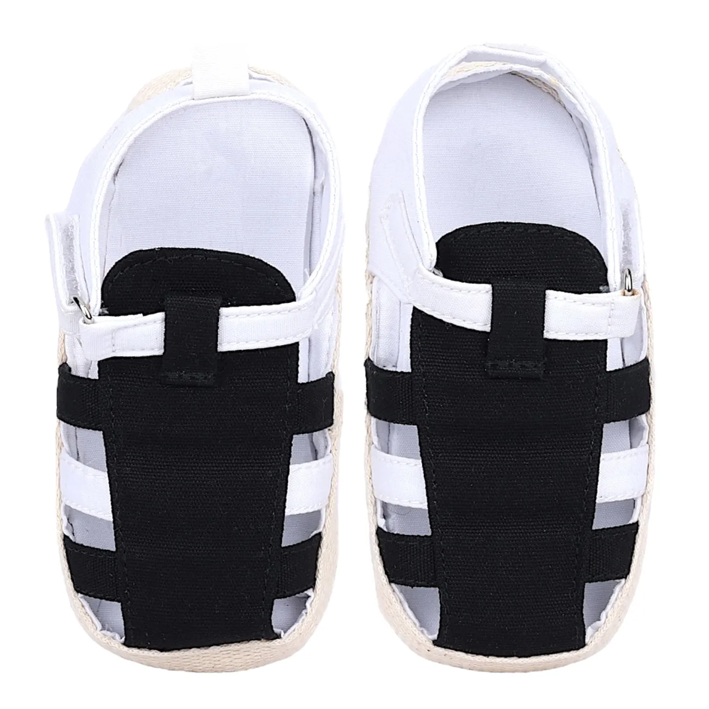 Baby Moo Stylish And Breathable Velcro Straps Anti-Skid Sandals - Black, White