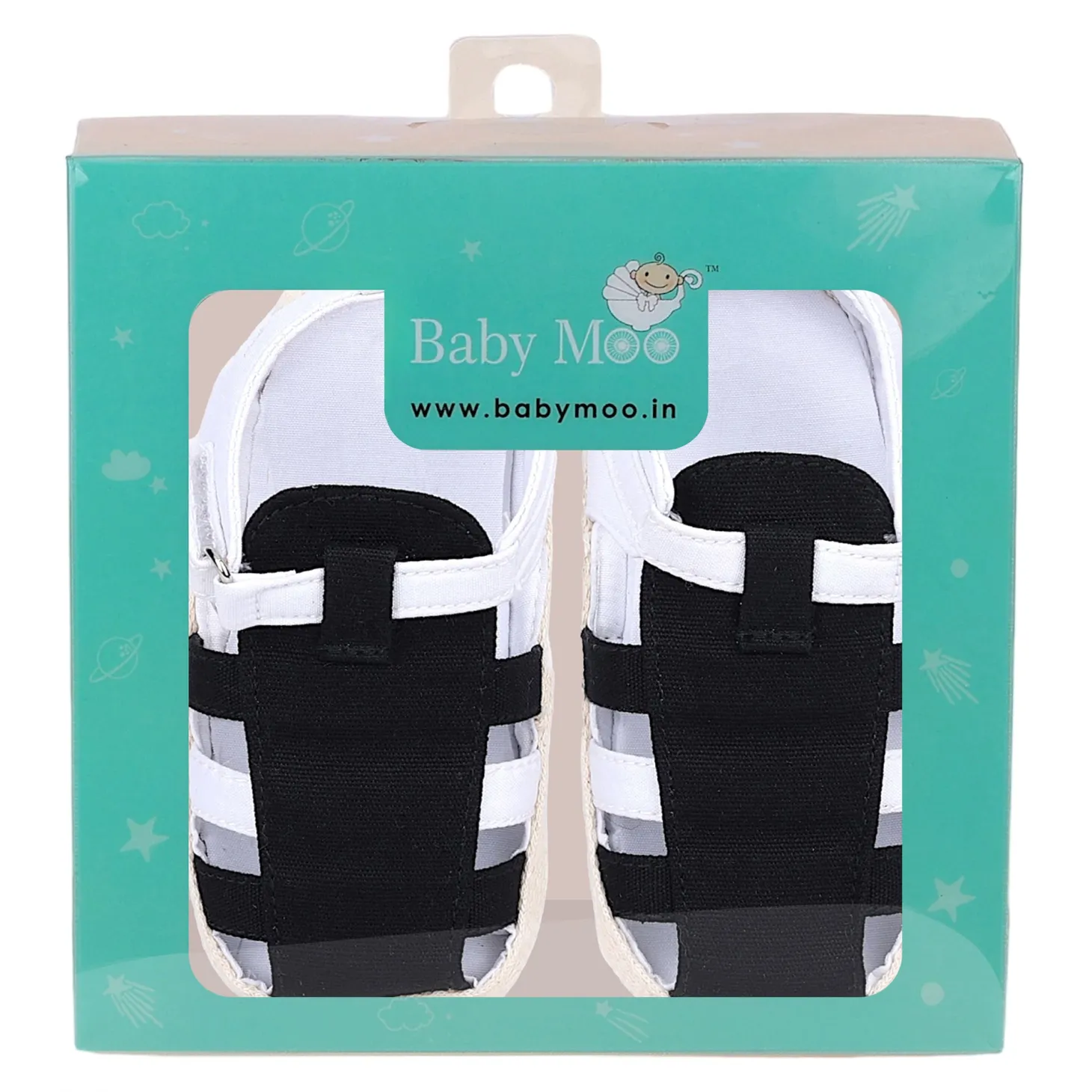 Baby Moo Stylish And Breathable Velcro Straps Anti-Skid Sandals - Black, White