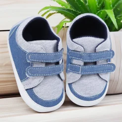 Baby Moo Stylish Colour Blocked Velcro Straps Anti-Skid Sneakers - Grey, Blue