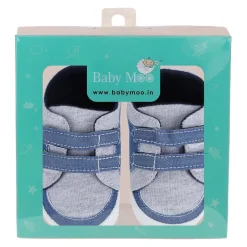 Baby Moo Stylish Colour Blocked Velcro Straps Anti-Skid Sneakers - Grey, Blue