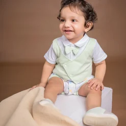 Baby Moo Stylish Dino With Elegant Bow Short Romper - Green