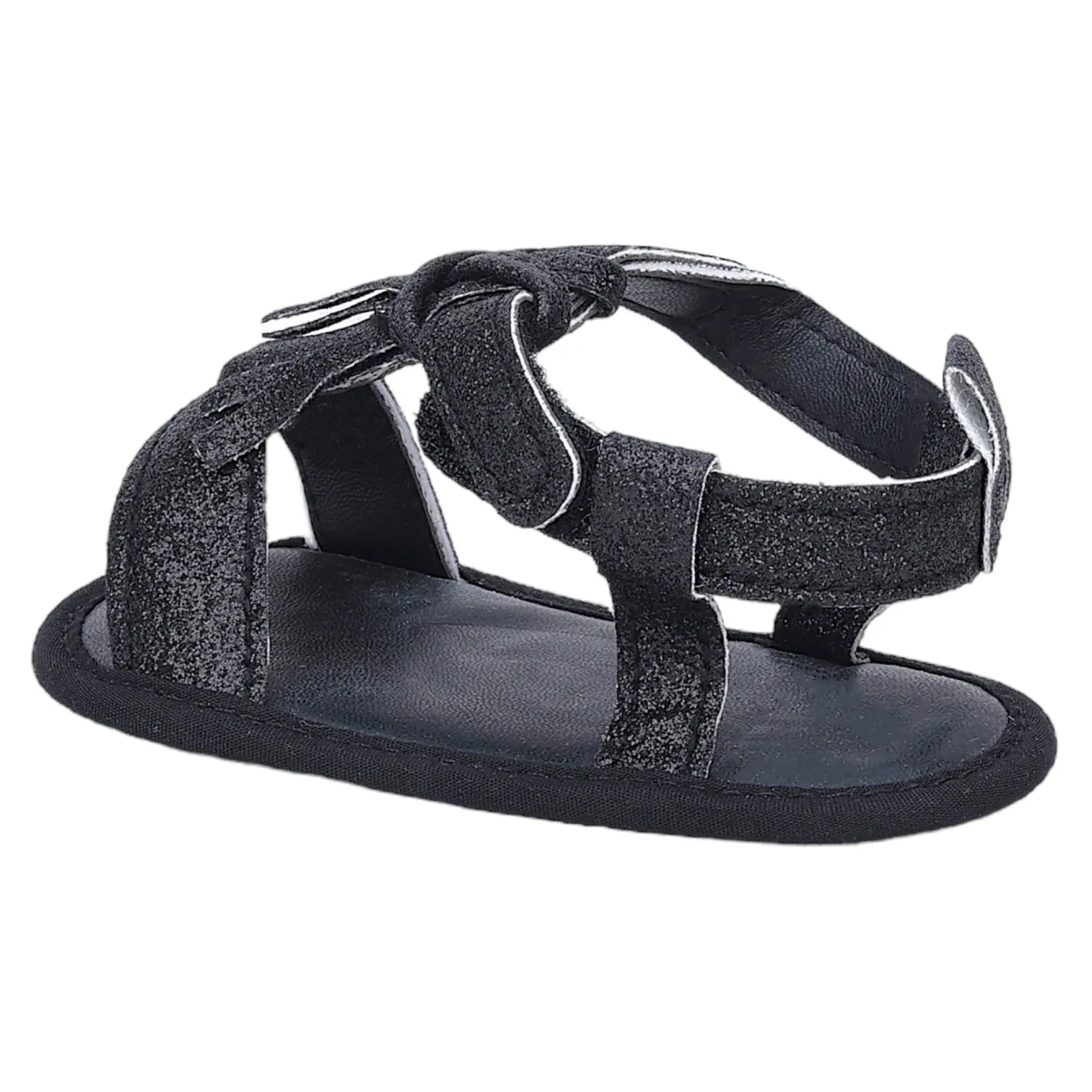 Baby Moo Stylish Tassel All Season Glitter Velcro Straps Anti-Skid Sandals - Black