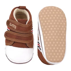 Baby Moo Stylish Velcro Strap Anti-Skid Canvas Sneakers - Brown, White