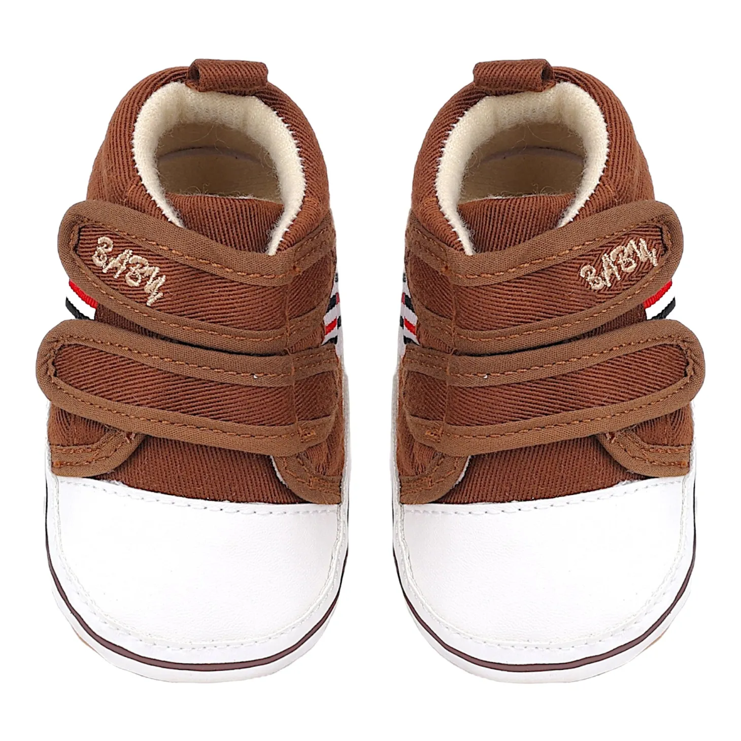 Baby Moo Stylish Velcro Strap Anti-Skid Canvas Sneakers - Brown, White