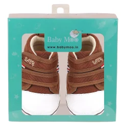 Baby Moo Stylish Velcro Strap Anti-Skid Canvas Sneakers - Brown, White