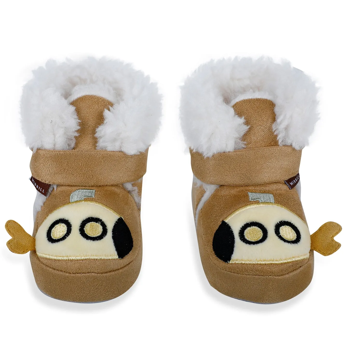 Baby Moo Submarine Velcro Warm Furry Booties - Brown
