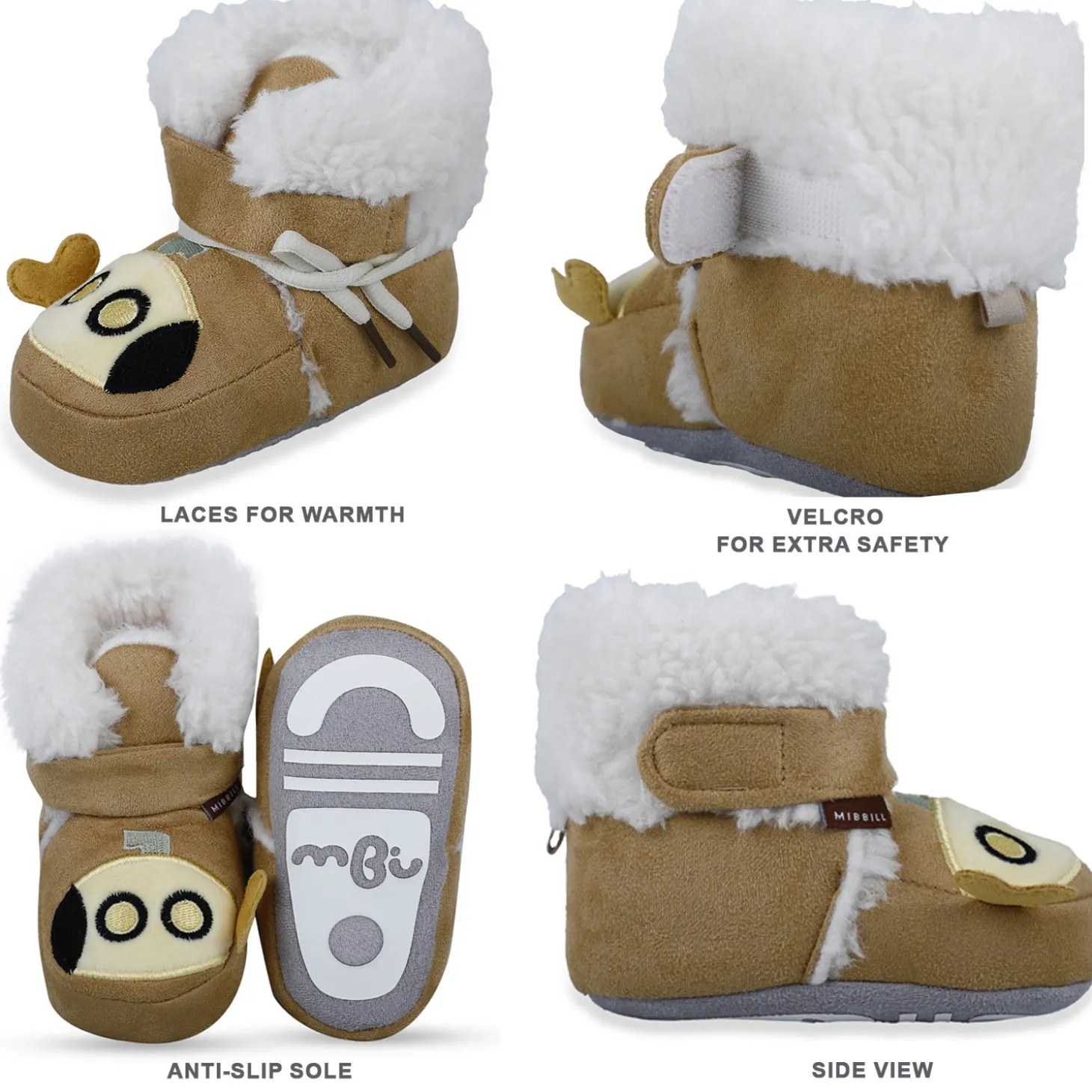 Baby Moo Submarine Velcro Warm Furry Booties - Brown