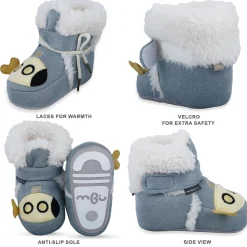 Baby Moo Submarine Velcro Warm Furry Booties - Blue