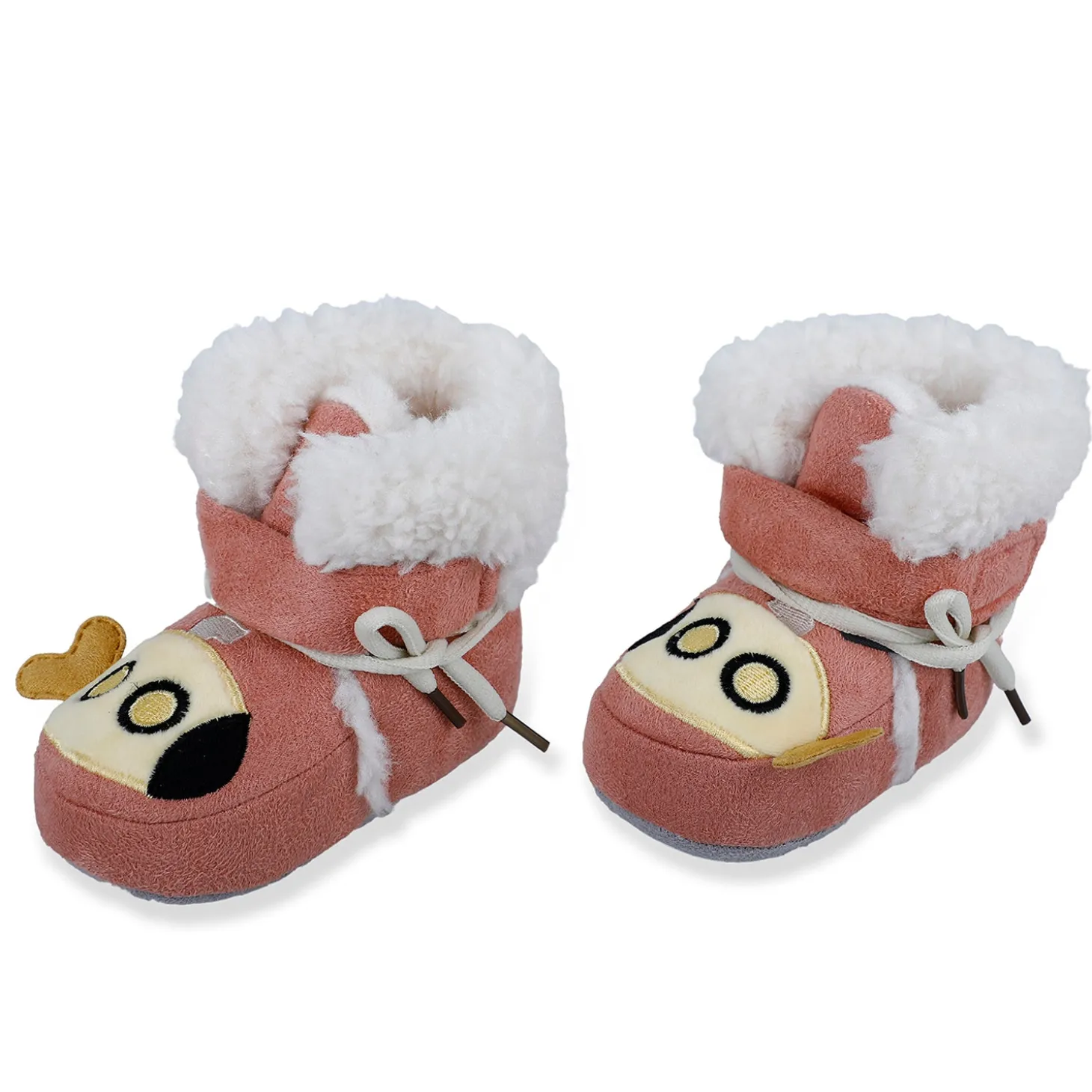 Baby Moo Submarine Velcro Warm Furry Booties - Pink