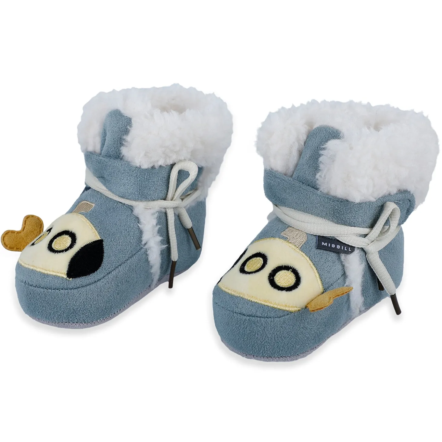 Baby Moo Submarine Velcro Warm Furry Booties - Blue