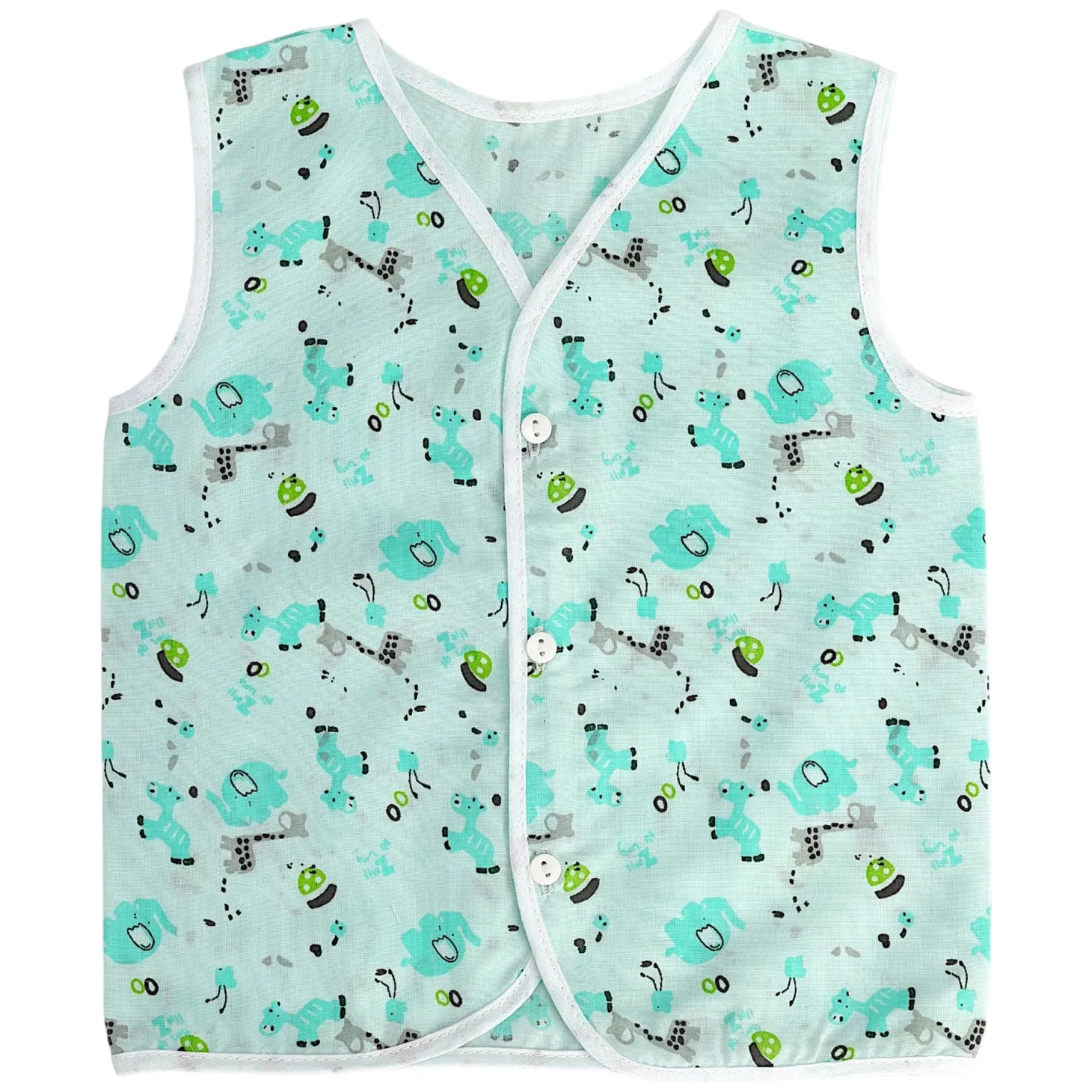 Baby Moo Sugar Rush Multi Print V-Neck Sleeveless Front Opening Button Cotton Jhablas 5 Pcs - Pink, Multicolour