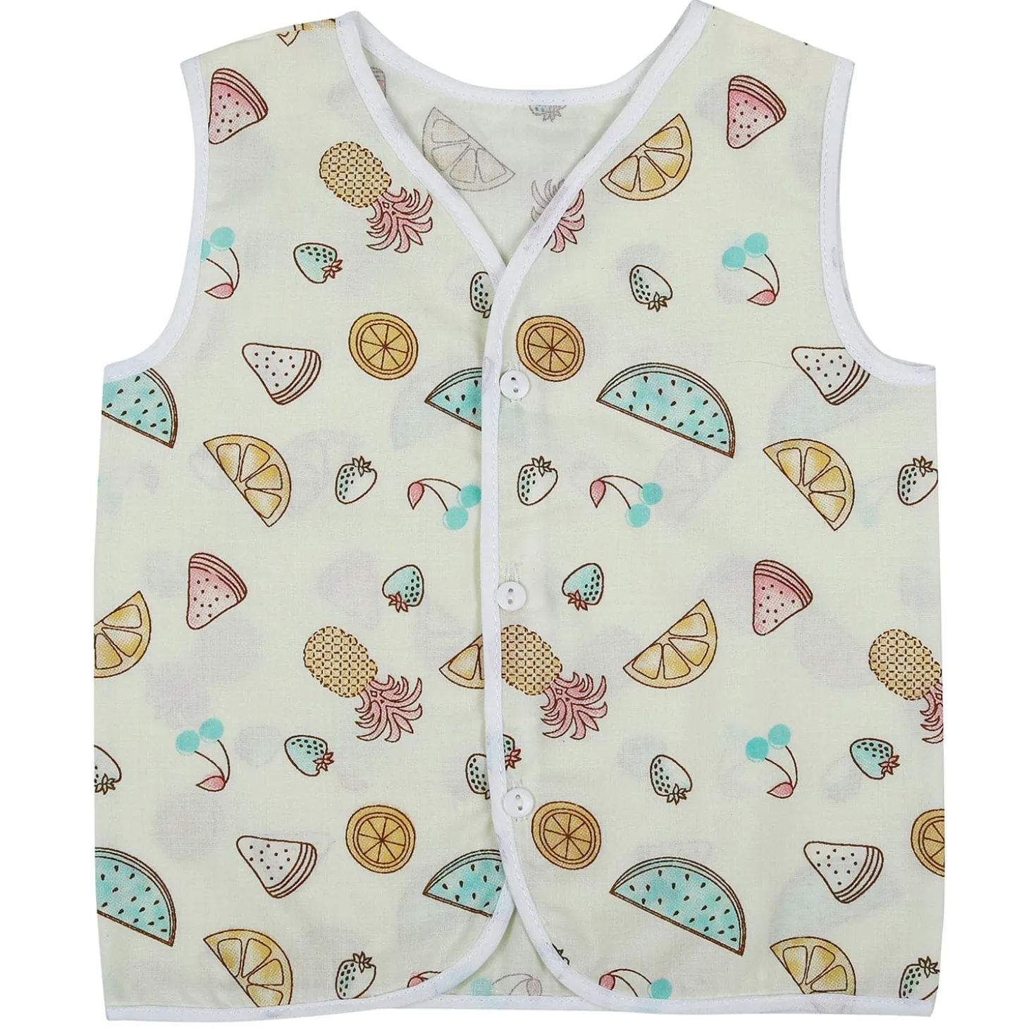 Baby Moo Sugar Rush Multi Print V-Neck Sleeveless Front Opening Button Cotton Jhablas 5 Pcs - Pink, Multicolour