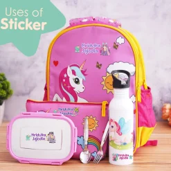 Baby Moo Sun, Aqua, Unicorn, Sweets, Fashion Personalised Name Self Adhesive Transparent Embossed Stickers, 3D Labels 50 Pcs Stationery Set for Children - Pink
