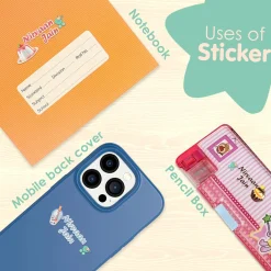 Baby Moo Sun, Aqua, Unicorn, Sweets, Fashion Personalised Name Self Adhesive Transparent Embossed Stickers, 3D Labels 50 Pcs Stationery Set for Children - Pink