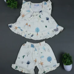Baby Moo Sunny Desert Muslin Frilly Top And Shorts Co-ord Set - Cream