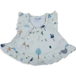 Baby Moo Sunny Desert Muslin Frilly Top And Shorts Co-ord Set - Cream