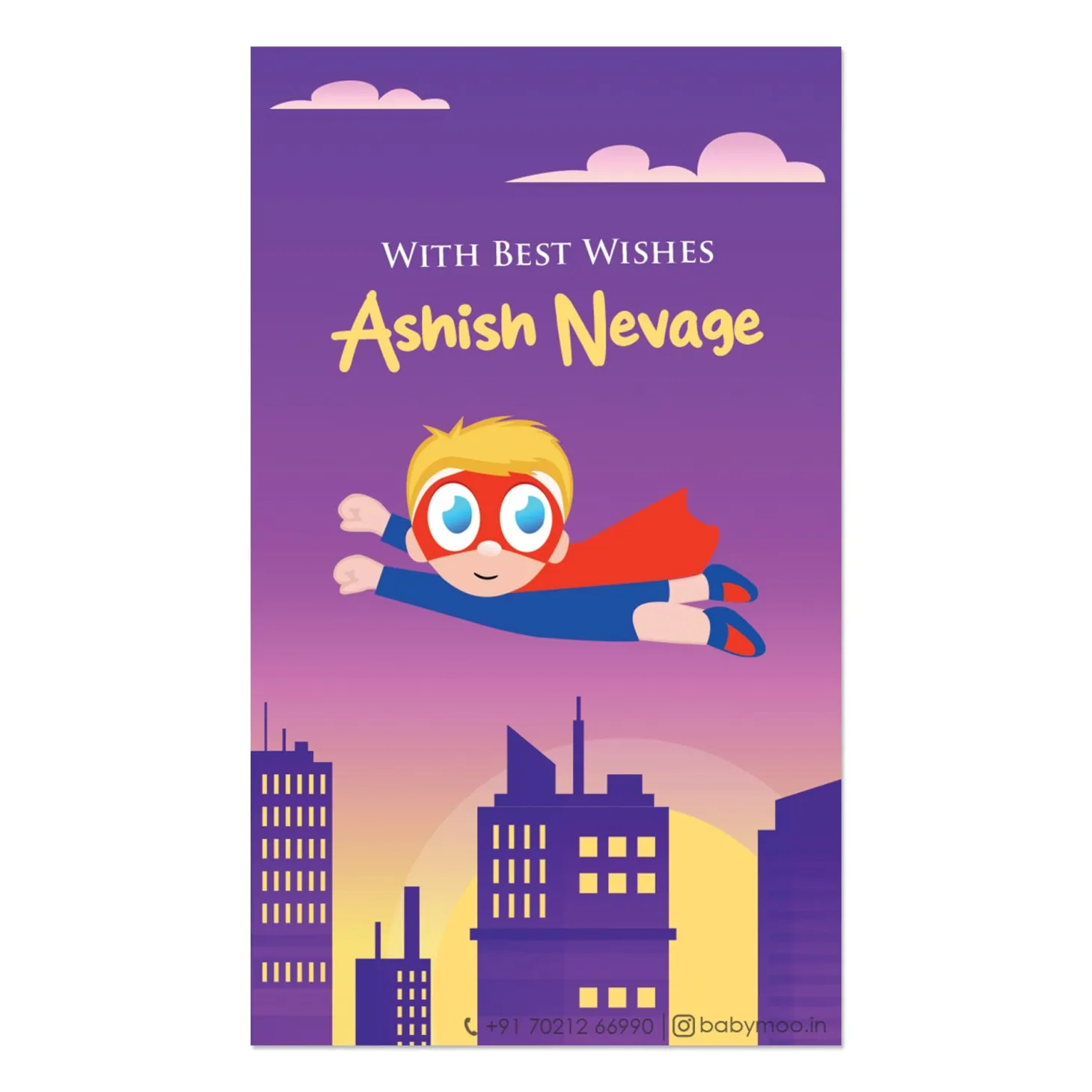 Baby Moo Super Hero 40 Gift Card Pack Personalised Wish Tags - Purple