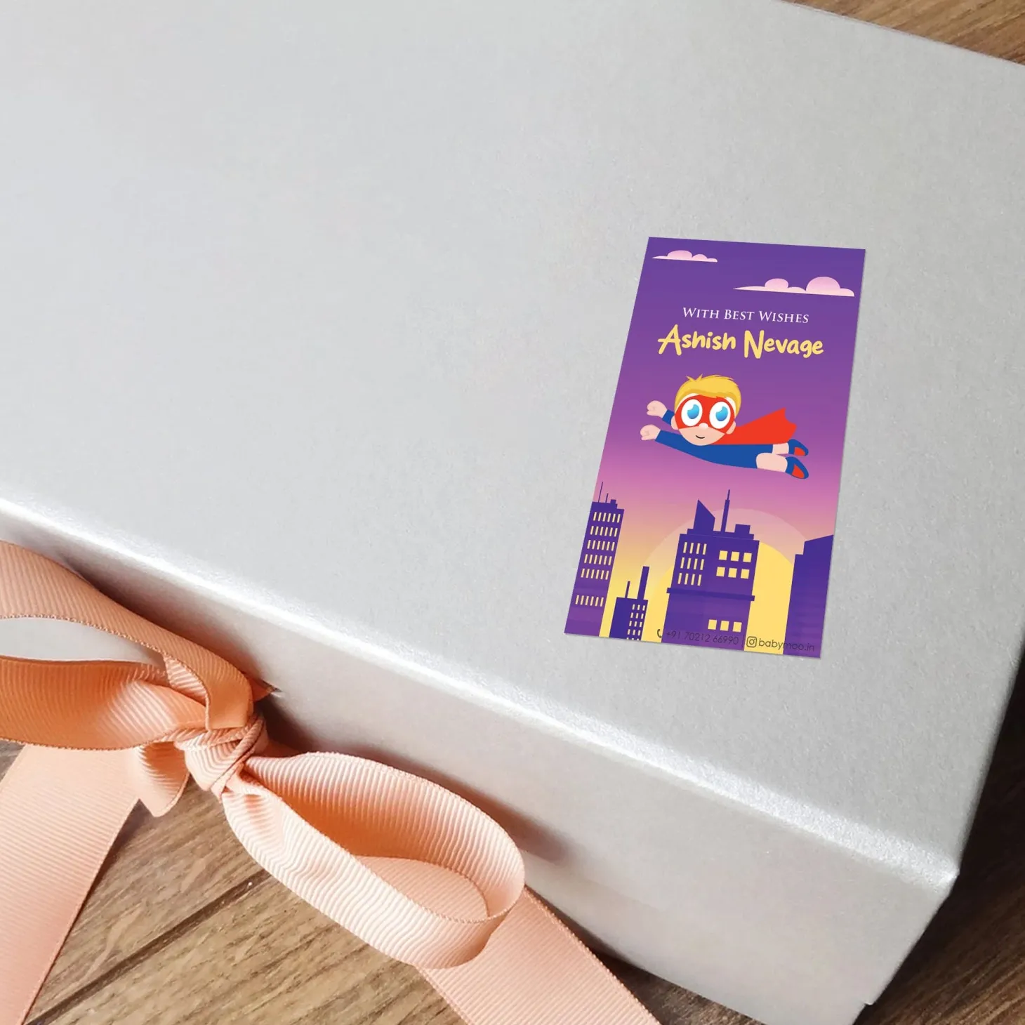 Baby Moo Super Hero 40 Gift Card Pack Personalised Wish Tags - Purple