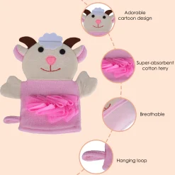 Baby Moo Sweet Cow Bath Time Fun Hand Puppet Loofah Bath Glove - Cream