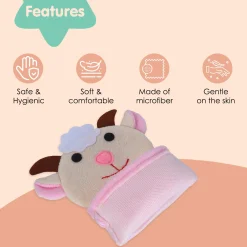 Baby Moo Sweet Cow Bath Time Fun Hand Puppet Loofah Bath Glove - Cream