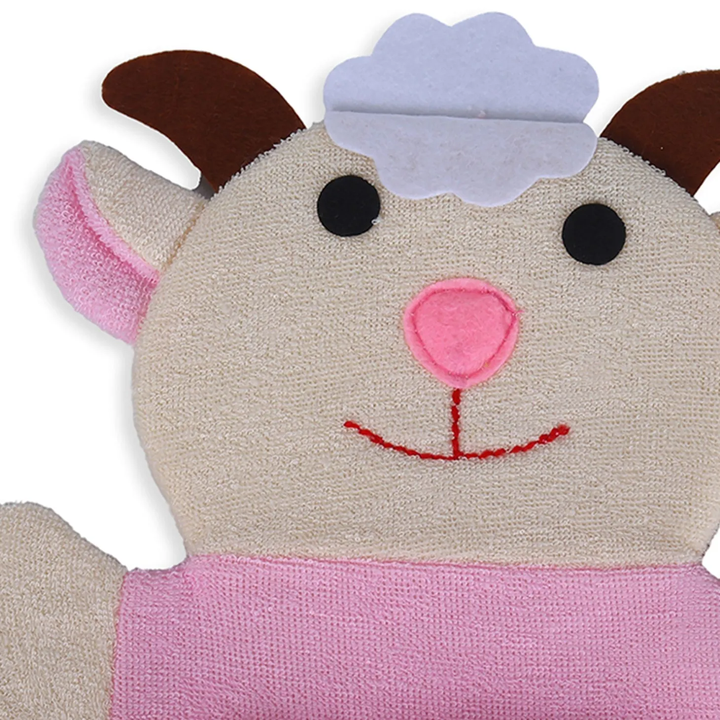 Baby Moo Sweet Cow Bath Time Fun Hand Puppet Loofah Bath Glove - Cream