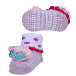 Baby Moo Sweet Cupcake Polka Cotton Anti-Skid 3D Socks - Pink